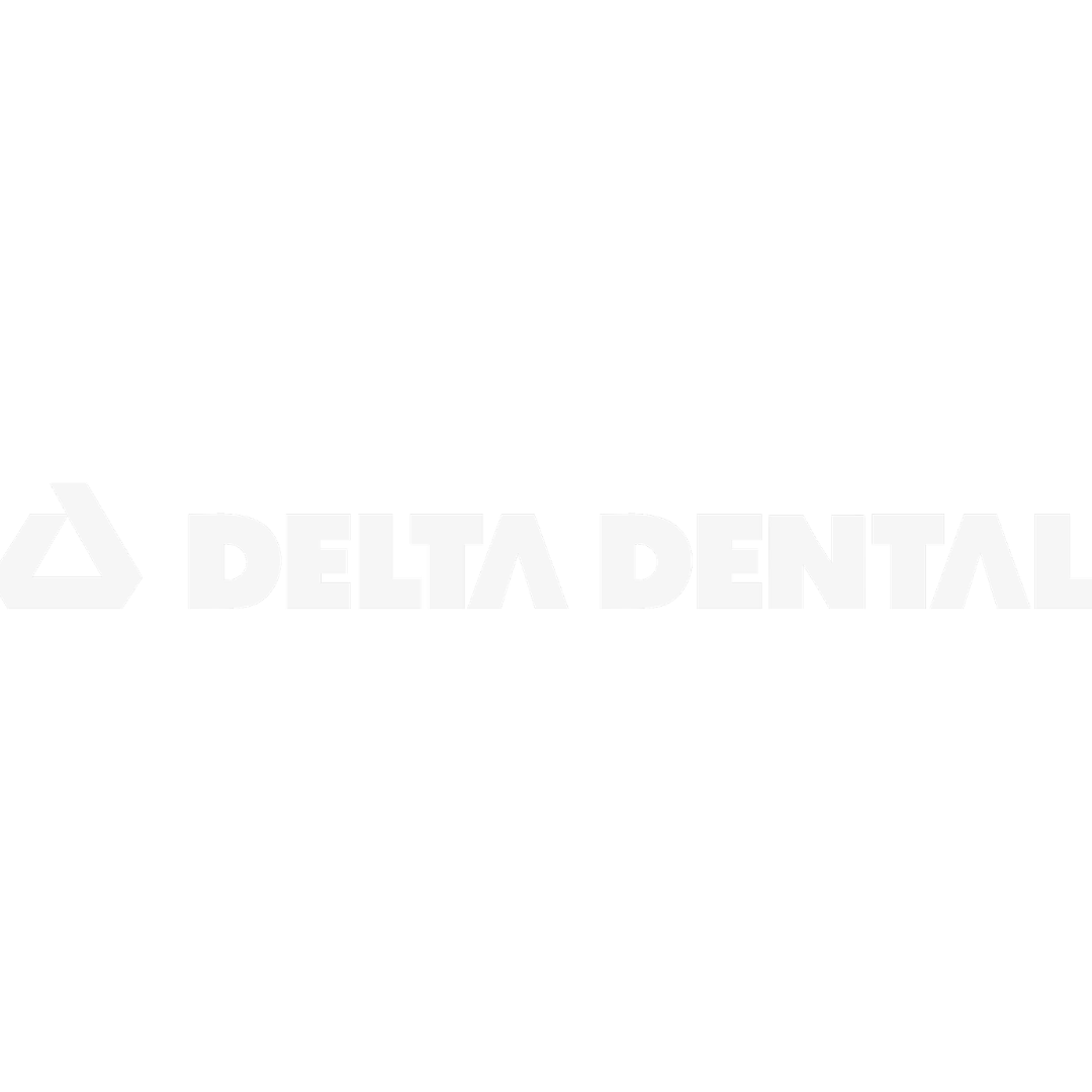Black background with white text and a geometric triangle logo, reading 'Delta Dental'.