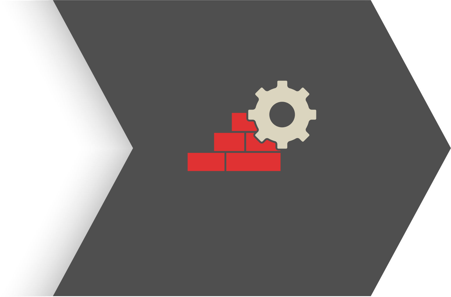 Icon of a red brick wall with a gray gear above it, set against a dark gray background.