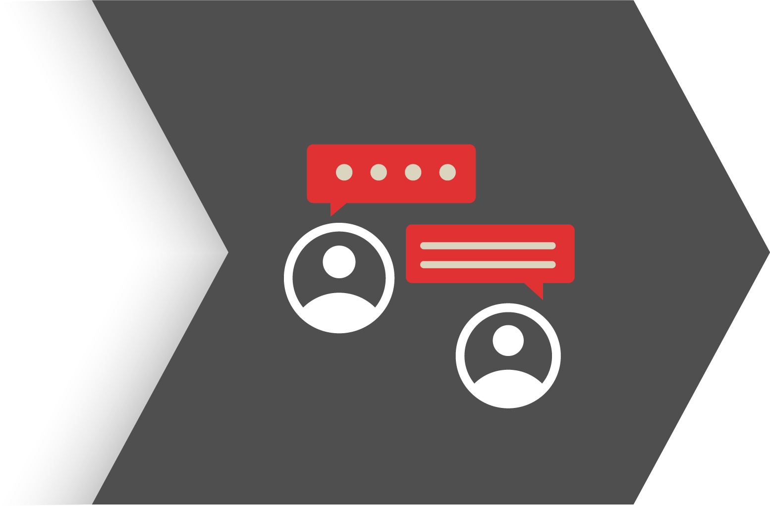 Social media messaging icons showing two profile icons with speech bubbles, one with ellipses and the other with lines representing text, on a dark background.