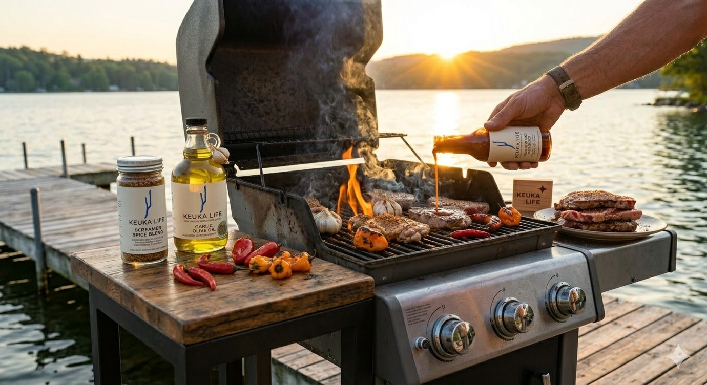 Keuka Life Olive Oil grilling at sunset image.png