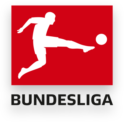 Logo de la Bundesliga, montrant un joueur de football en silhouette effectuant un tir, sur un fond rouge et noir.