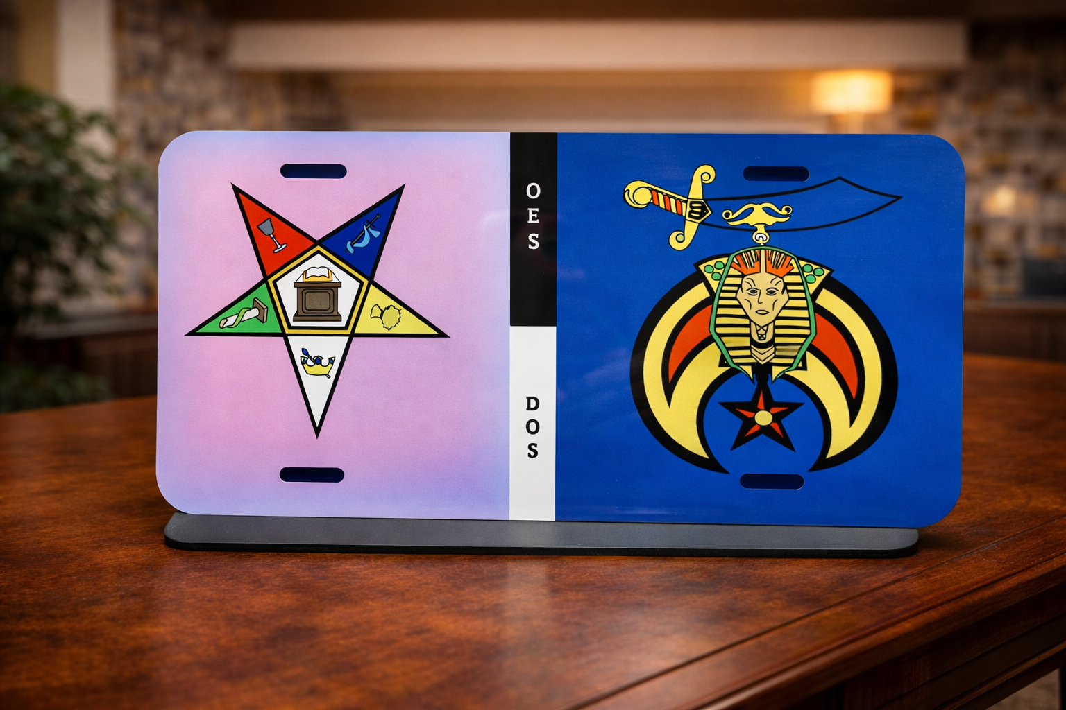 Custom license plate with OES and DOS emblems.png