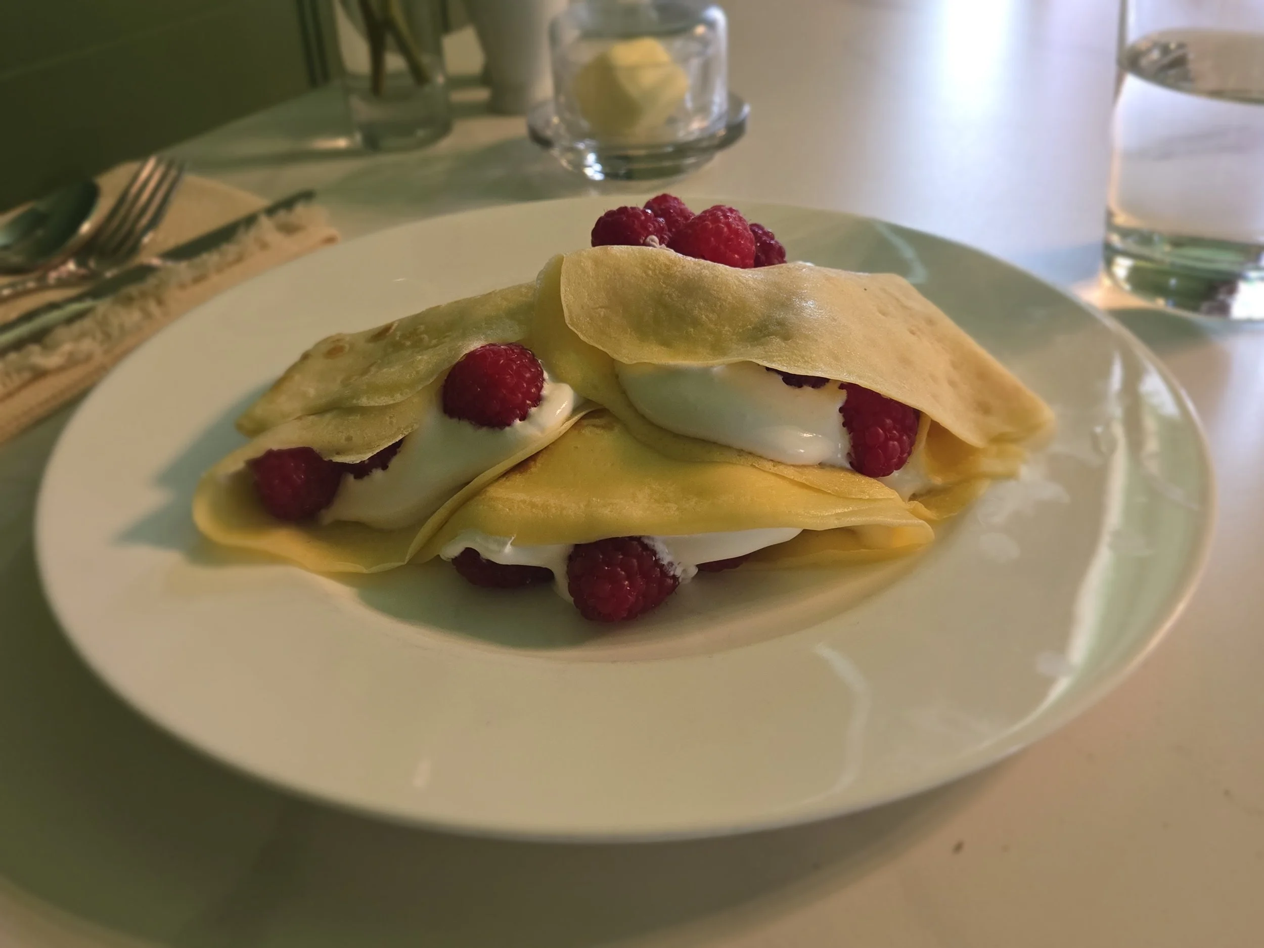 Raspberry and creme crepes
