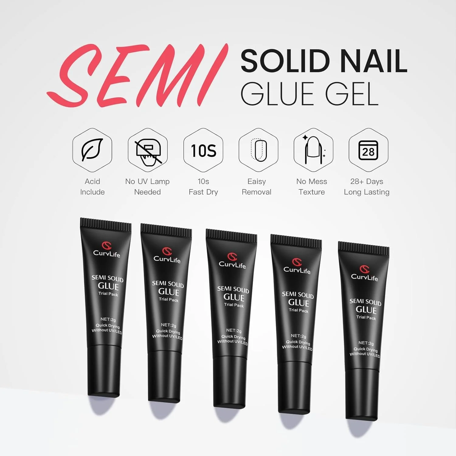 CurvLife Nail Tips Semi Solid Nail Glue 2g (5pcs) -