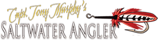 Saltwater Angler logo with a red and white feathered fishing lure.