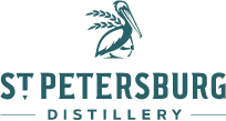 Logo of St. Petersburg Distillery with a stylized dolphin above the text.