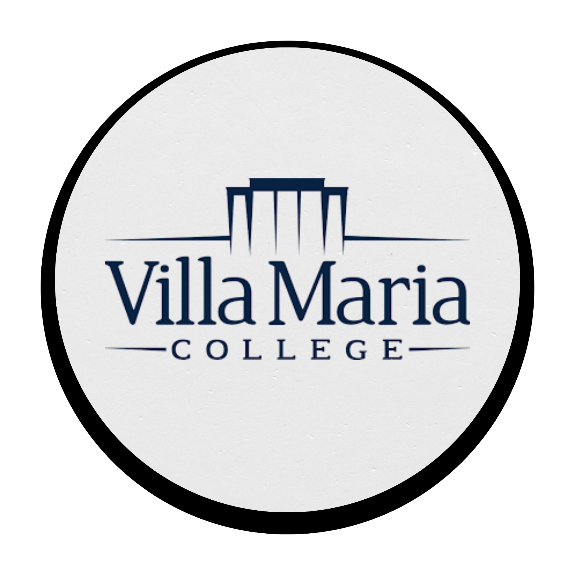 Logo of Villa Maria College featuring a stylized building above the college name in blue.