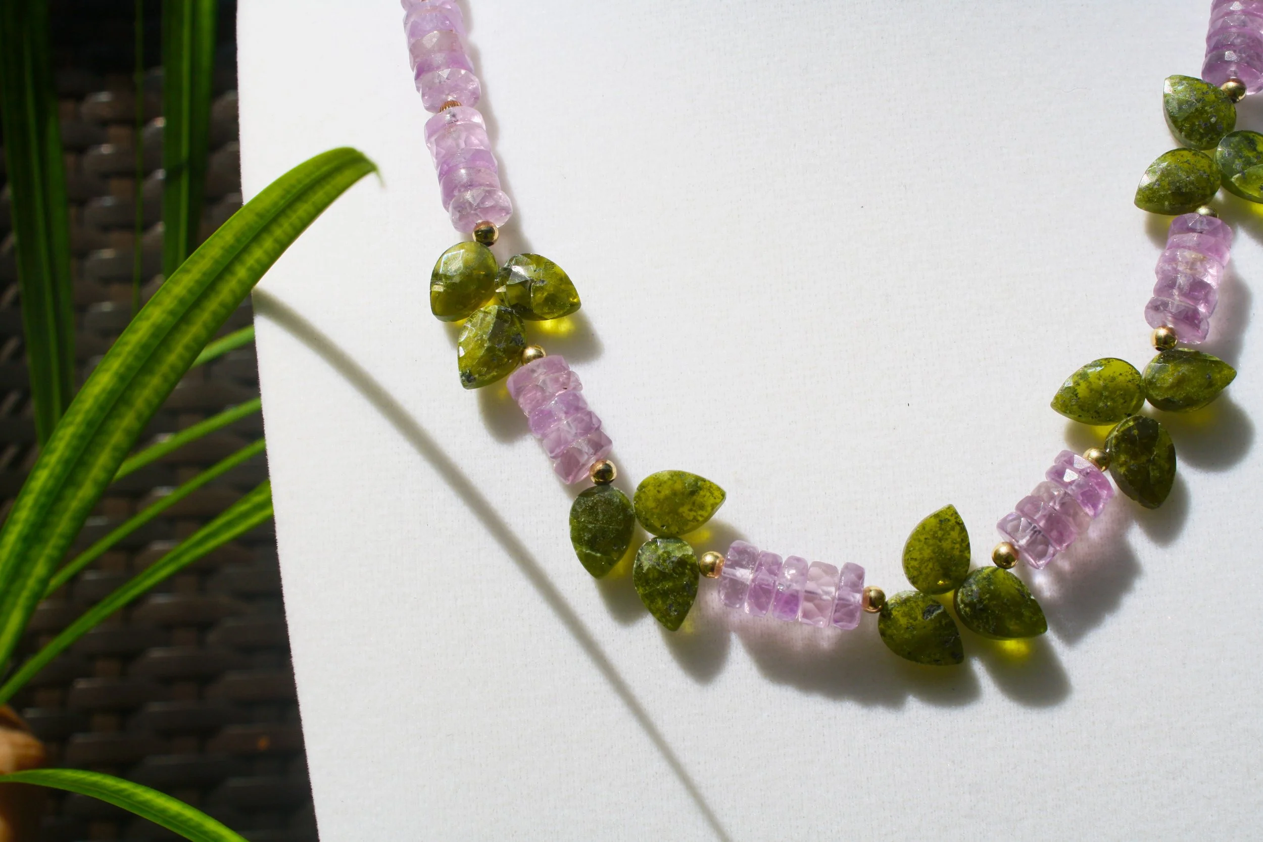 Amethyst with Grossular Garnet Leaves