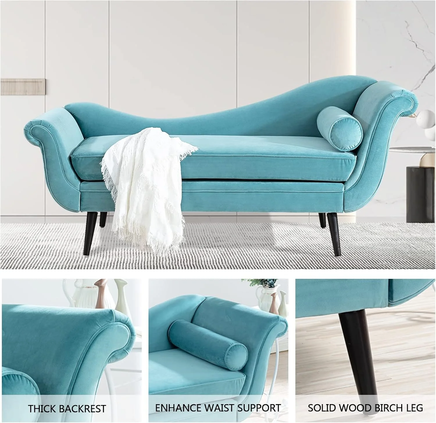 Elegance Teal Velvet Chaise Lounge