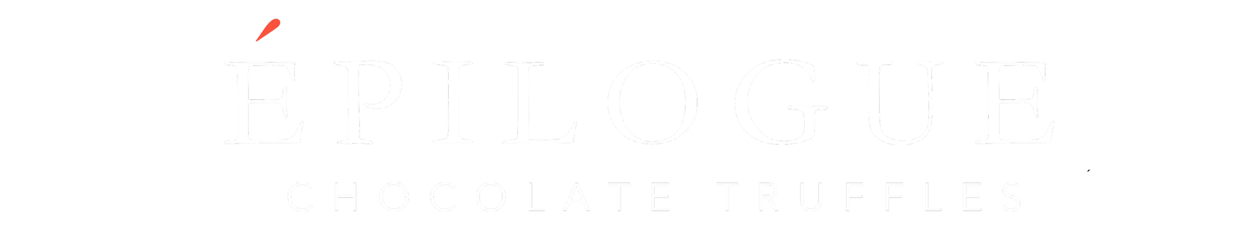 Logo for Épilogue Chocolate Truffles with black background and white text.