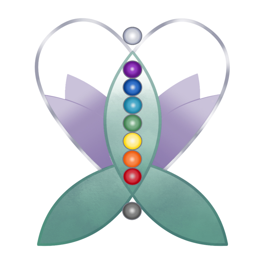 Illustration of a butterfly with rainbow-colored dots on its body, green and purple wings, and a metallic outline.