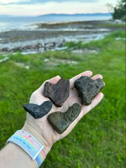 heart rocks in hand by the sea