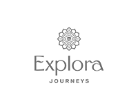 Logo of Explora Journey, featuring a stylized floral emblem and text.