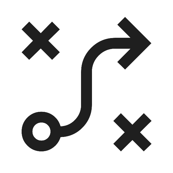 A diagram of a play strategy with a curved arrow indicating movement and four X marks on a black background.