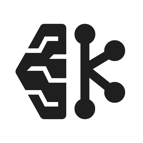 Icon representing artificial intelligence and machine learning, featuring a stylized human head with circuit patterns and a network node connection.
