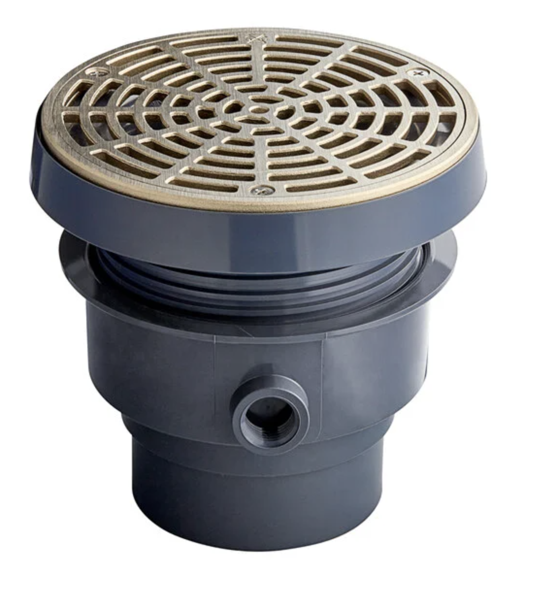 SIOUX 832 25ASR 2X3 SCH40 HUB FINISH LINE ABS ADJ FLOOR DRAIN W/ 304 SS RING & ROUND GRATE