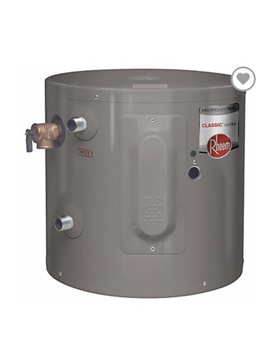 RHEEM PROE6 1 RH POU 616209 6GAL POU CLASSIC ELEC 120/1 1.5KW 2 WIRE NON SIM WTR HTR W/ T&P INSTALLED 6/6/1 151/4H 153/4D (Water Heater 120 Volt)