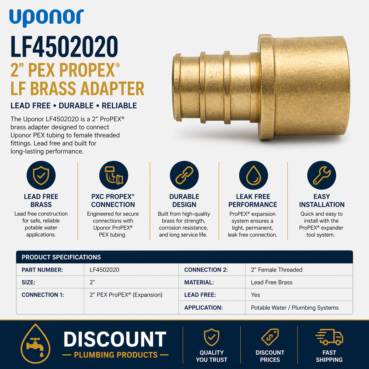 UPONOR LF4502020 2 PXC PROPEX LF BRASS FTG ADPT L D FREE