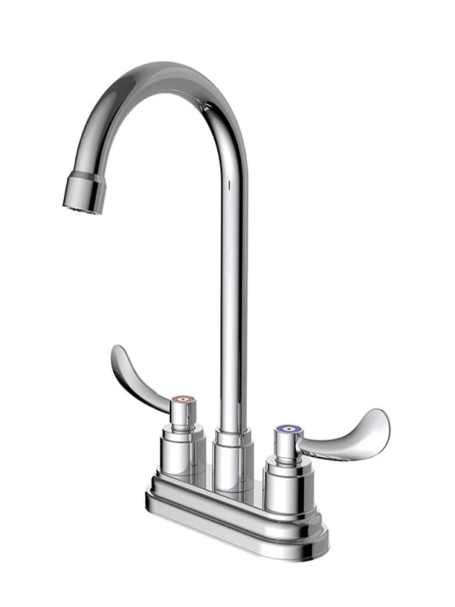 MAINLINE ML645XD CP POL CHROME XD 1.0 GPM 2H DM 4CC 2 METAL WRIST BLADE HDL LAV FCT W/ GN SPOUT CERAMIC DISC CARTRIDGE L/ POP UP ADA APPROVED L D FREE