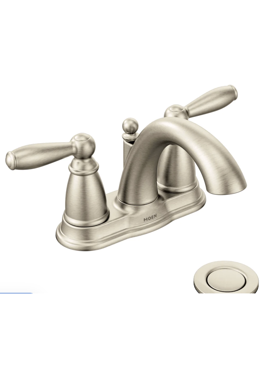 MOEN 6610BN BRANTFORD BR NICKEL 1.2 GPM 3H CENTERSET DM DBL LEVER HDL BATH FCT W/ POP UP DRAIN