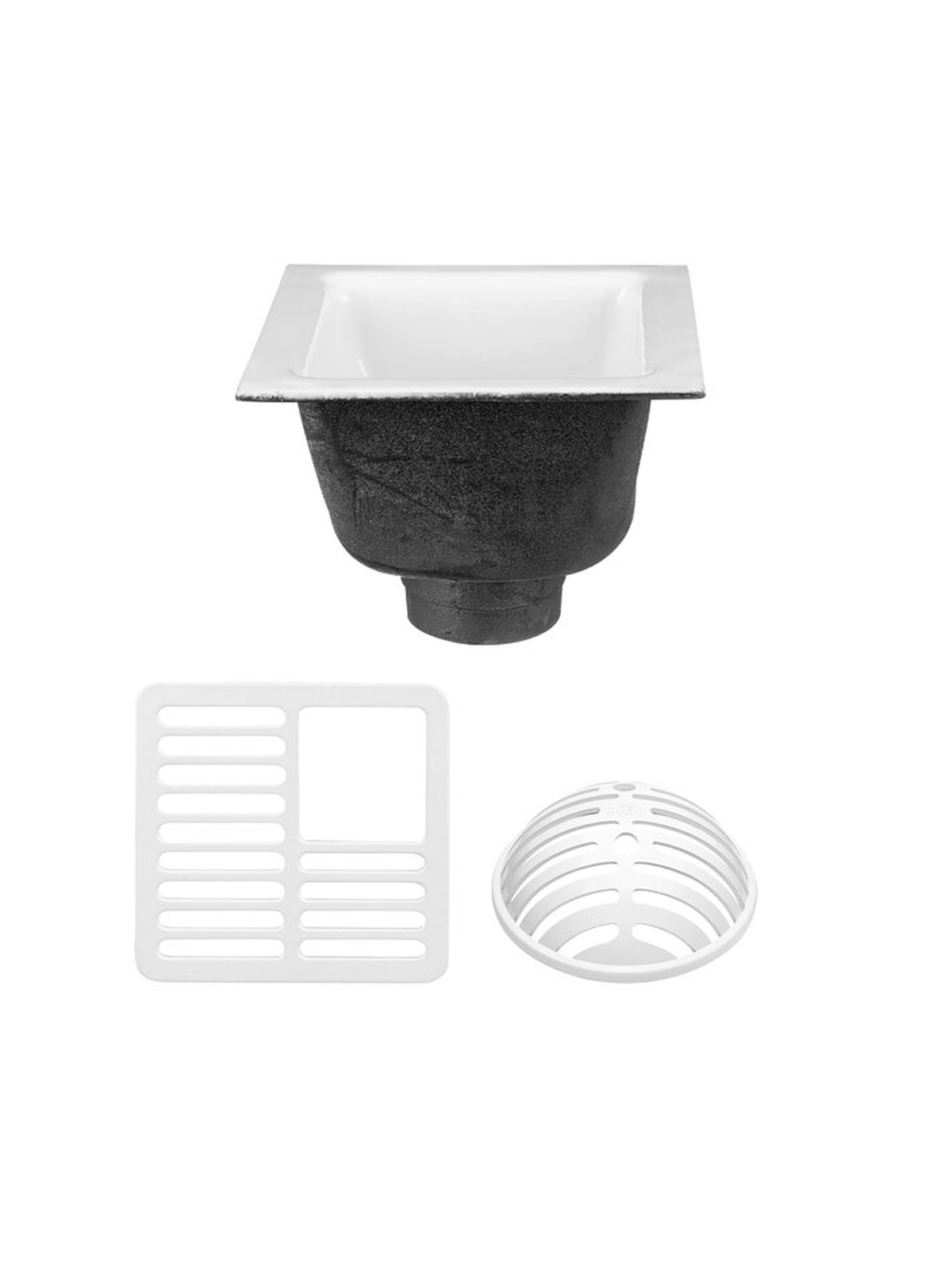 ZURN FD2375-NH4 4X6 NO-HUB WHT CI FLOOR DRAIN W/ ACID RESISTANT ENAMEL 6 SUMP DEPTH & ABS DOME STR