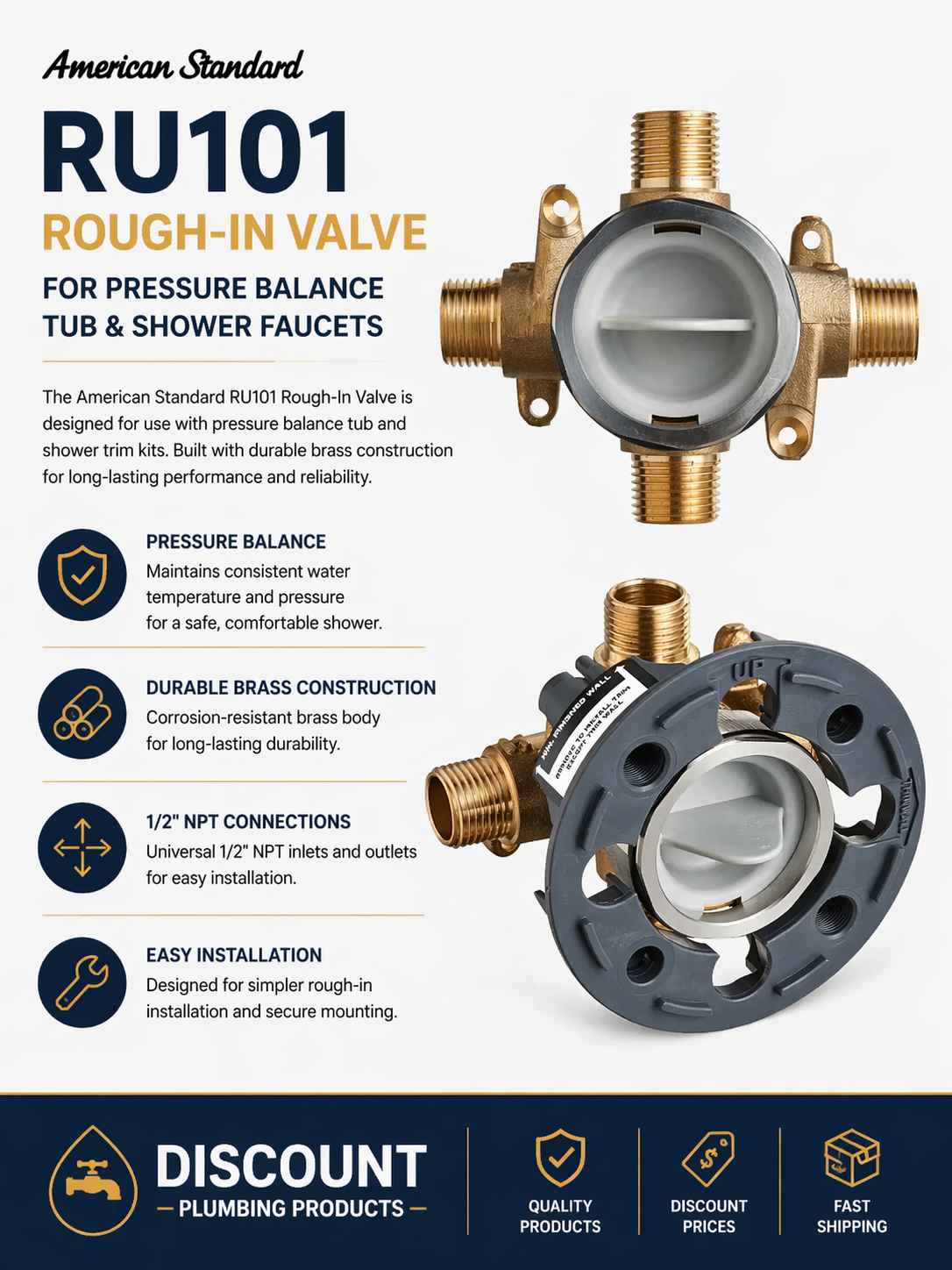 American Standard Flash Shower Rough-In Valve Body with 1/2" Universal Connection RU101