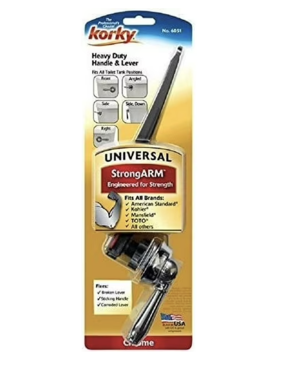 LAVELLE 6051BP POL CHROME KORKY FAUCET STYLE STRONG ARM UNIVERSAL TANK LEVER