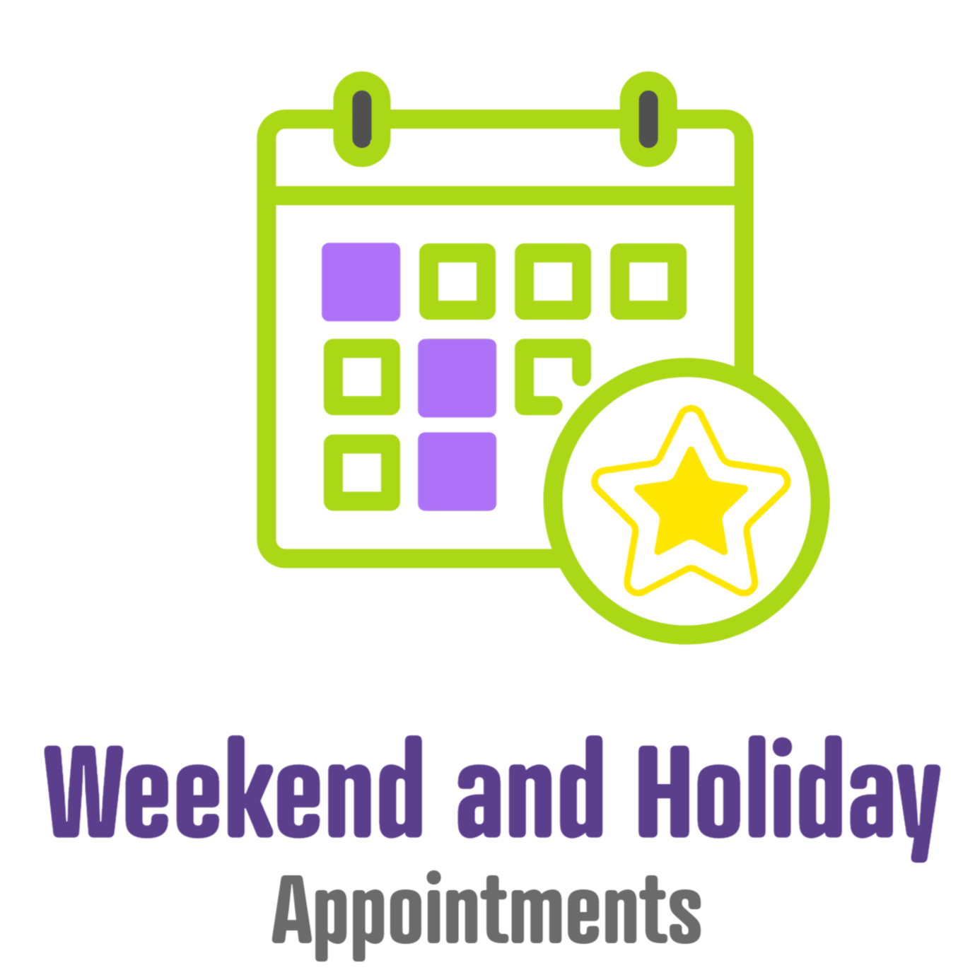 Weekend appointments are primarily available on Saturdays. Limited Sunday or holiday appointments may be available upon request and may include an additional service fee.