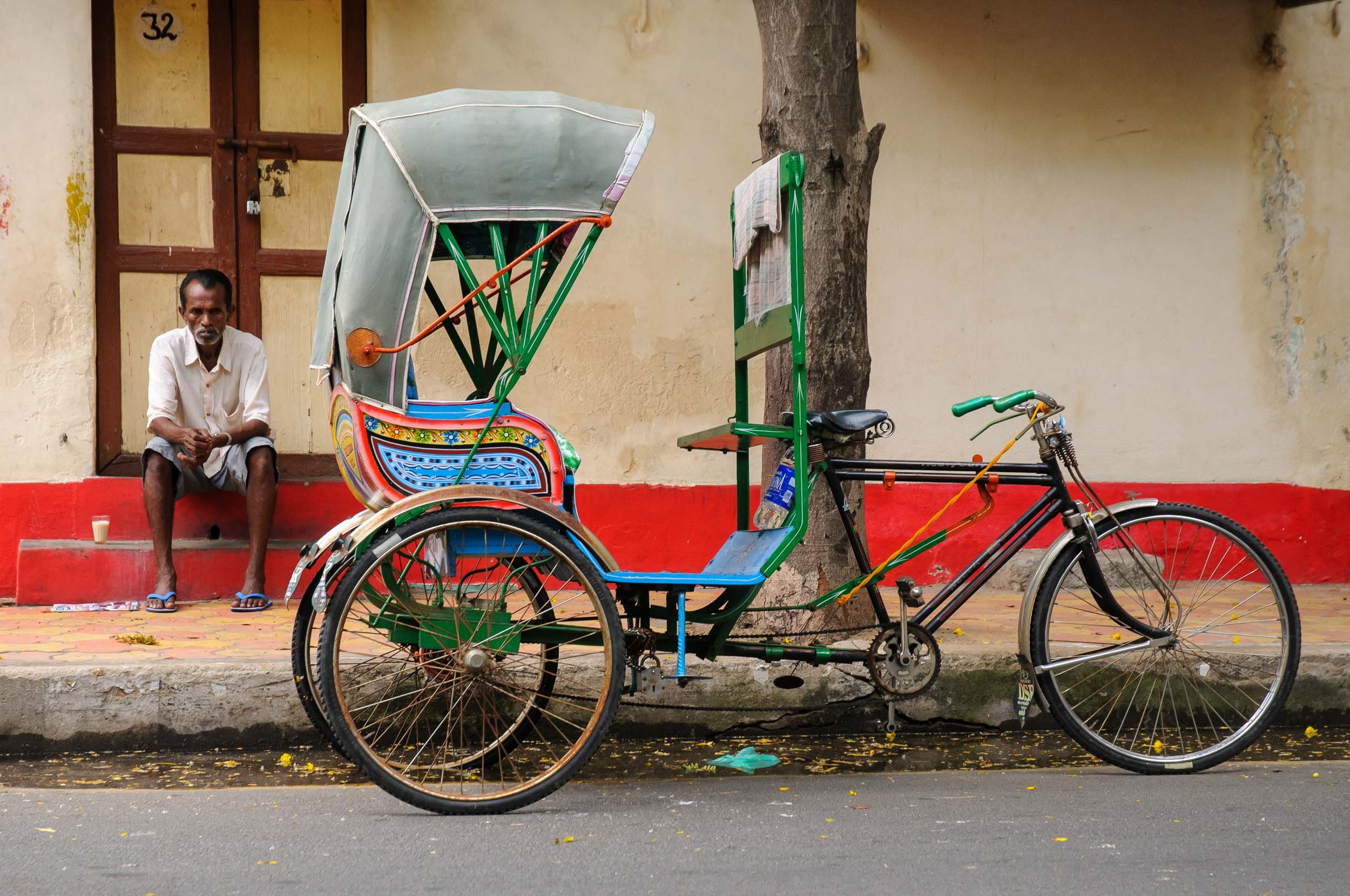 Man with Rikshaw Bike - Pondicherry, India