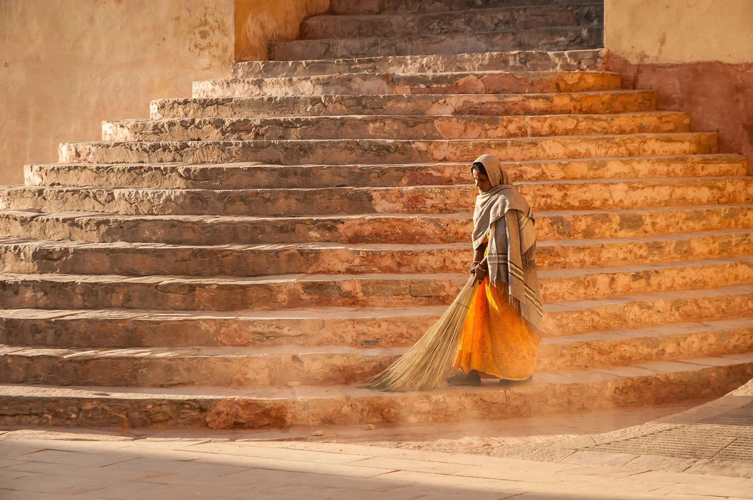 Woman Sweeping - Amber Palace, Jaipur, India