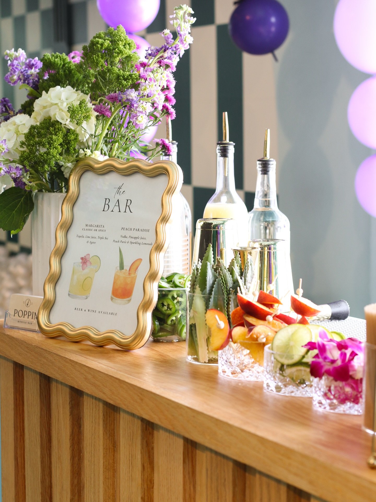 The details make the experience ✨

Fresh citrus, premium garnishes, handcrafted cocktails, and a bar setup designed to elevate every event.

This past Sunday&rsquo;s menu featured our Classic Margarita + Peach Paradise cocktail 🍋&zwj;🟩🌺🍑

Summer 