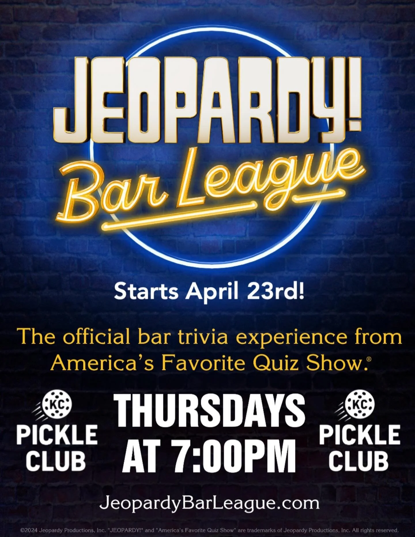 Jeopardy bar league is kicking off at KC Pickle Club tonight!! Bring friends along for Bar Trivia, Bar drinks, and dinner at KC Pickle Club for a Thursday night fun!
