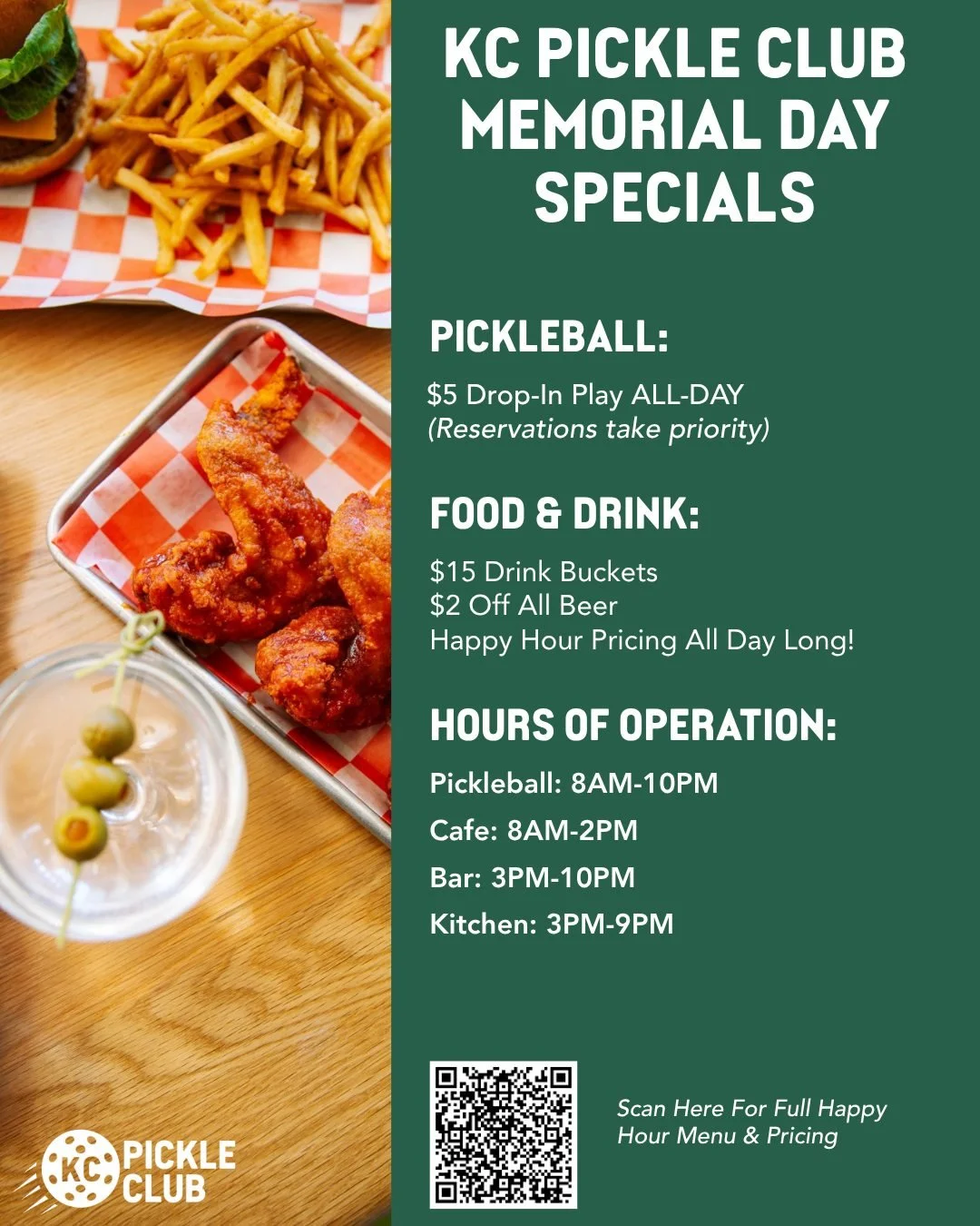Join us on Memorial Day for $5 drop-in play and happy hour ALL day long!