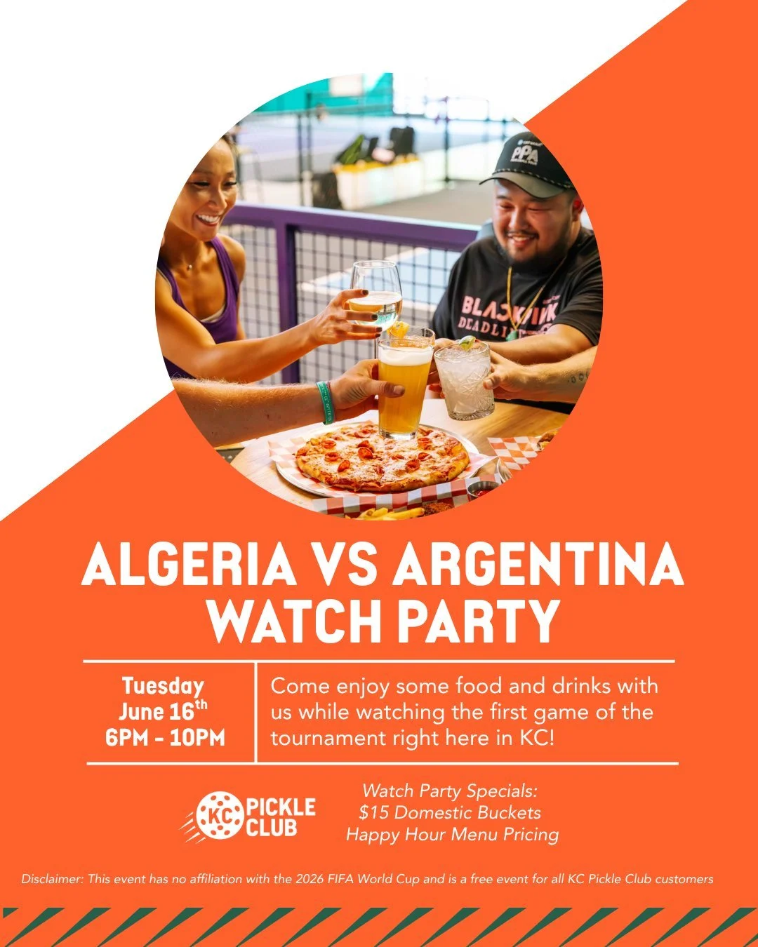 Join us for the Algeria vs. Argentina Watch Party at KC Pickle Club. Catch the match with happy hour pricing and $15 domestic beer buckets while you cheer on your squad. 🍻