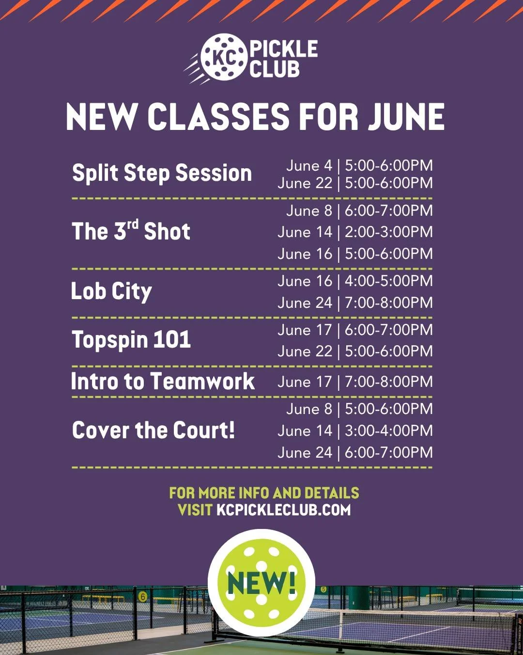 New month, new skills. June classes are now open at KC Pickle Club. Whether you&rsquo;re brand new to the game or looking to level up, we&rsquo;ve got sessions for every skill level. Reserve your spot now.