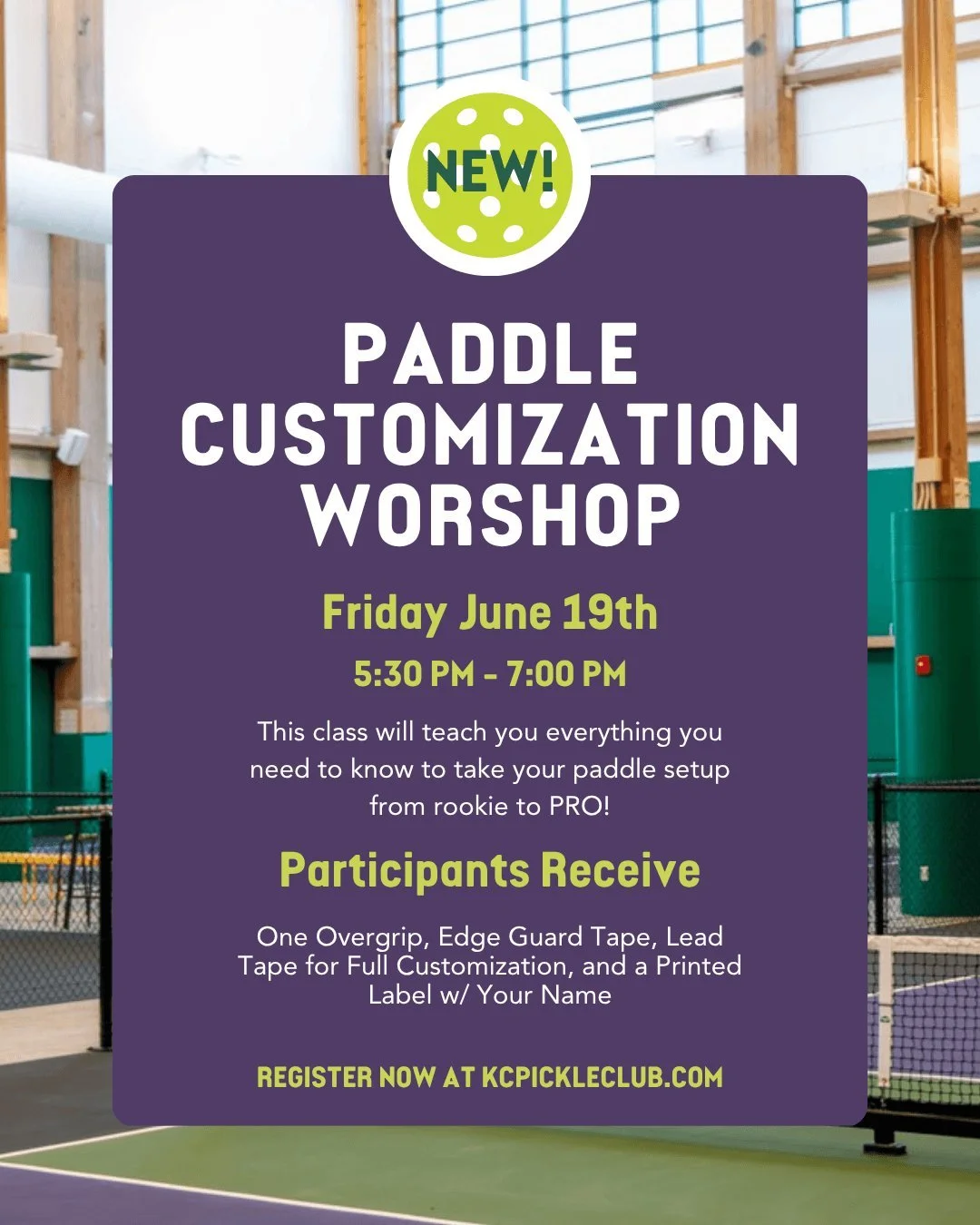 Your paddle setup matters more than you think. Join us Friday, June 19 from 5:30&ndash;7PM for a hands-on workshop covering everything you need to know to take your paddle from rookie setup to pro-level feel. Register now at kcpickleclub.com