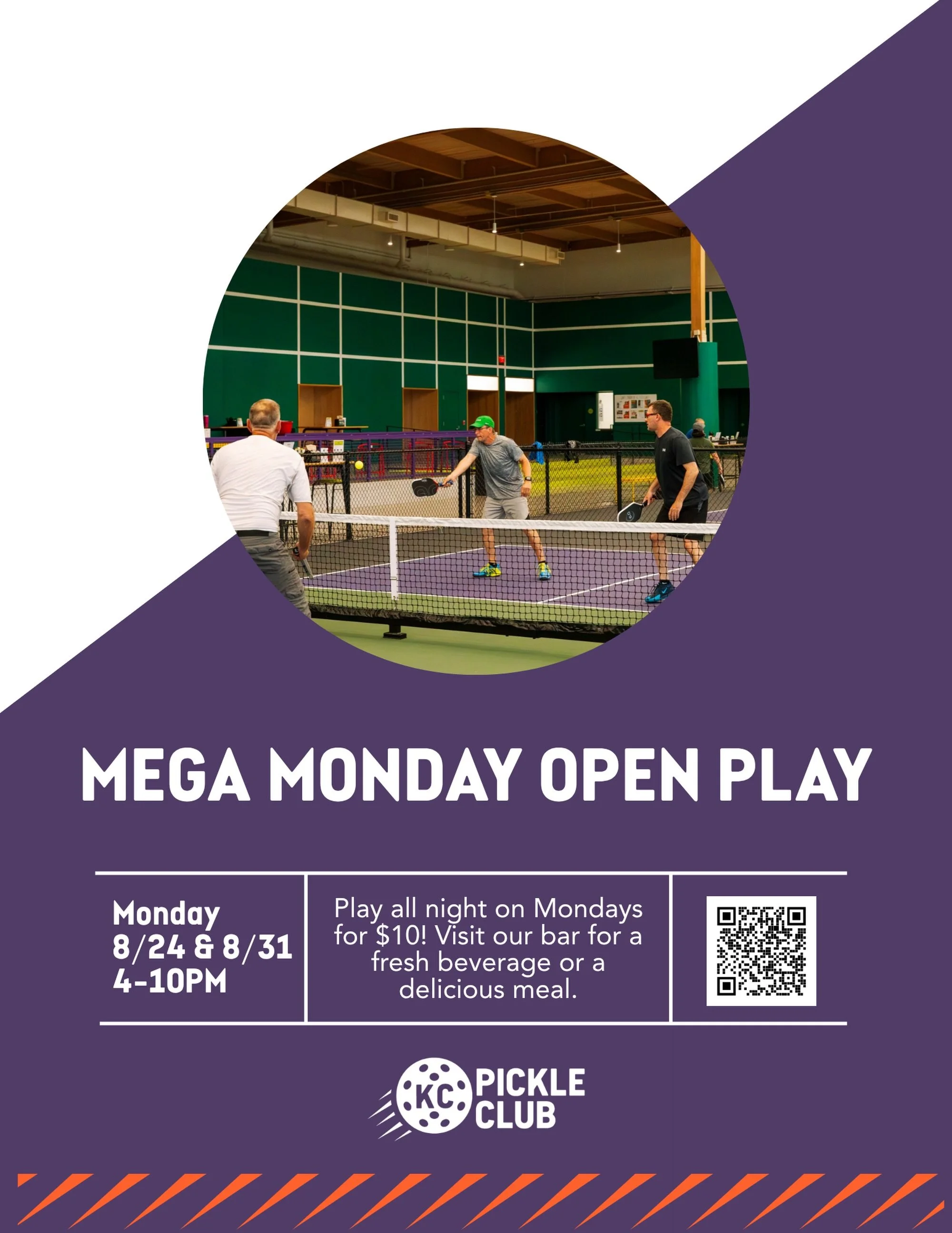 Mondays Are for Pickleball ⚡

Join us for Monday Mega Open Play on August 24 &amp; 31 from 4-10 PM. Play all night for just $10. Grab a game, grab a drink, grab a bite - then get right back in the rotation.

📅 Monday, Aug. 24 &amp; 31
⏰ 4-10 PM
💲 J