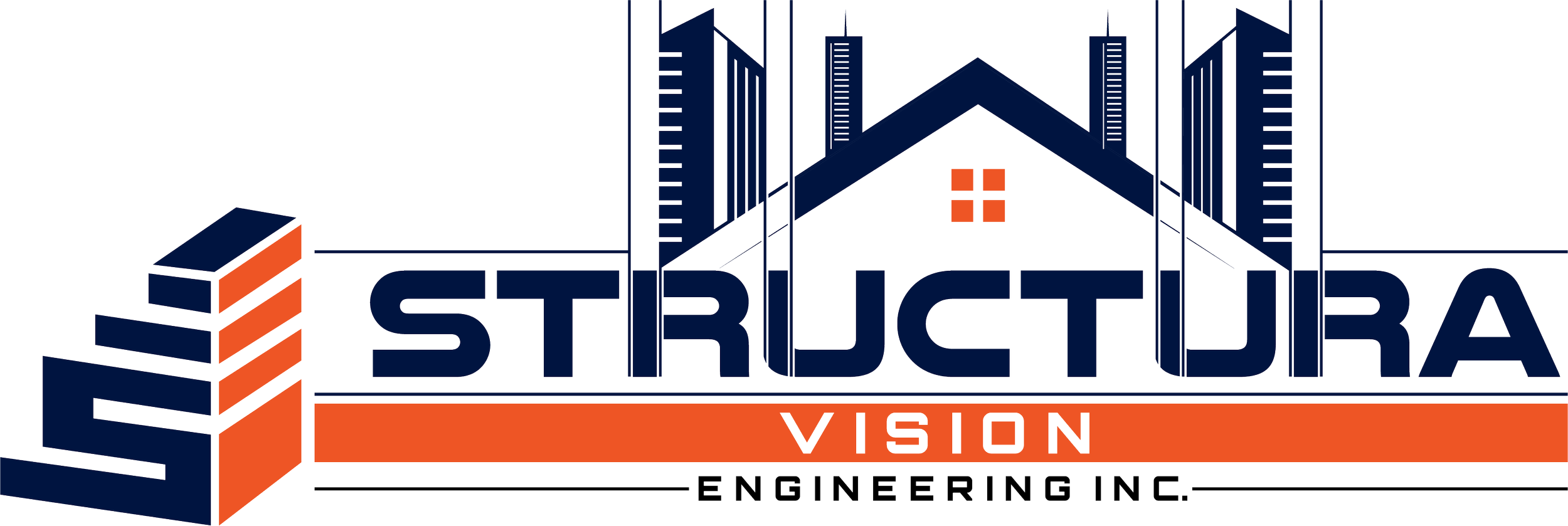 Logo for STRUCTURA VISION ENGINEERING INC., featuring stylized buildings and an industrial design with the company name.