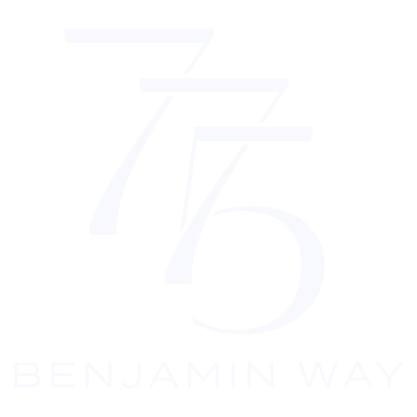 Stylized number 75 with the text "Benjamin Way" underneath on a black background.