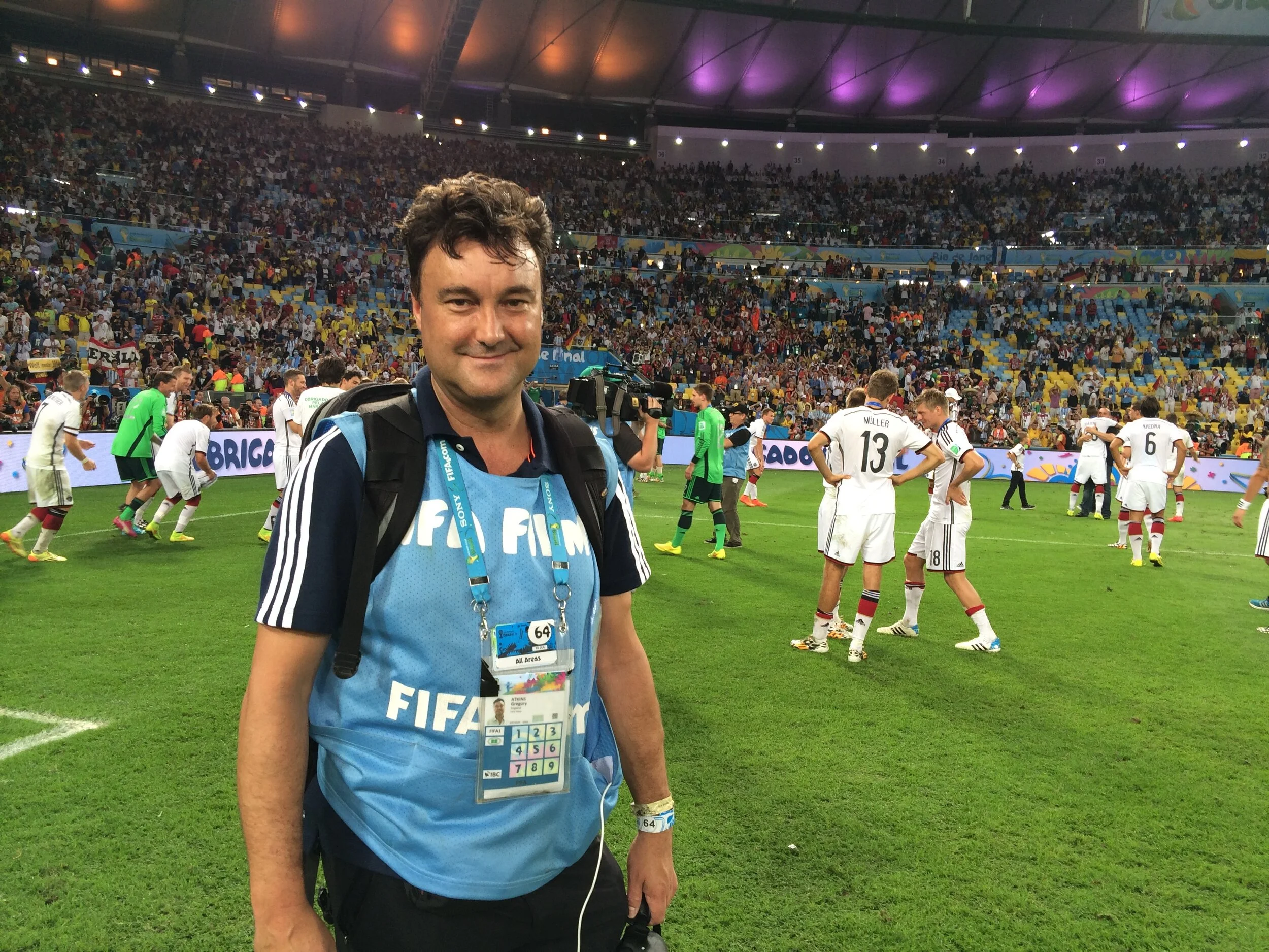 This is me on the pitch after the World Cup final at the Maracana Stadium in Rio in 2014. The pitch was cordoned off, on one side the world’s media, on the other, the German and Argentina teams and me. I gave my iPhone to one of the FIFA crew and ask