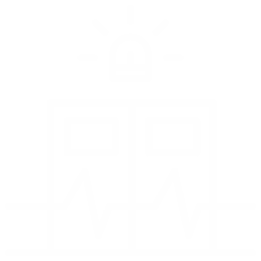 Hospital alarm with siren light and heart monitor line.