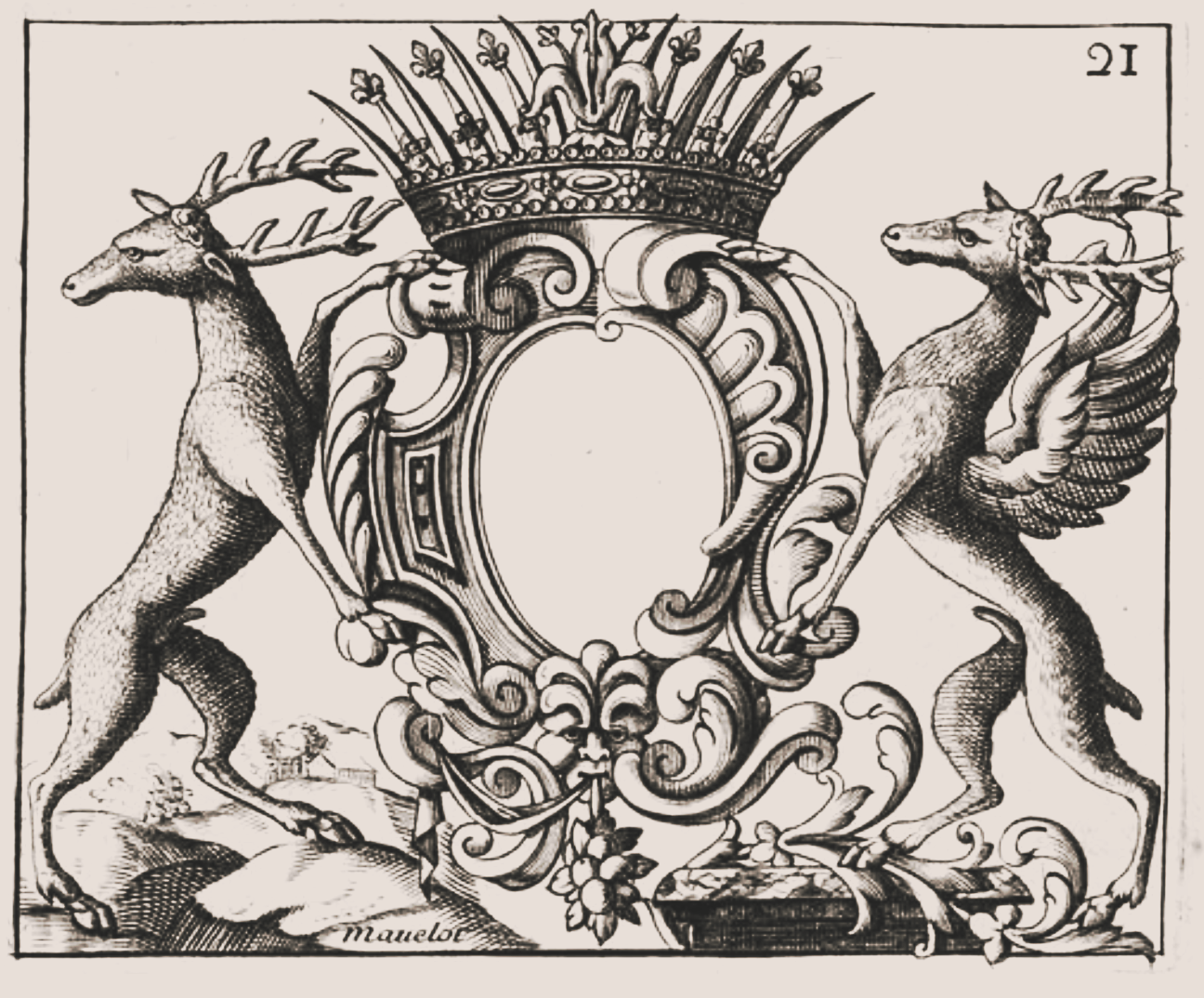 A black and white illustration of a coat of arms