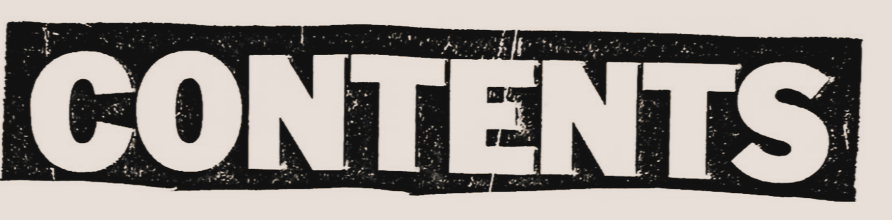 The word 'CONTENTS' in bold white letters on a black textured background.