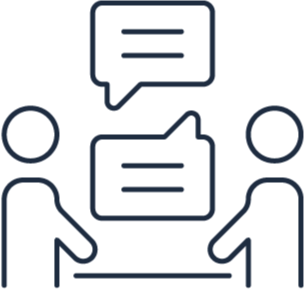 Icono de dos personas conversando con burbujas de diálogo