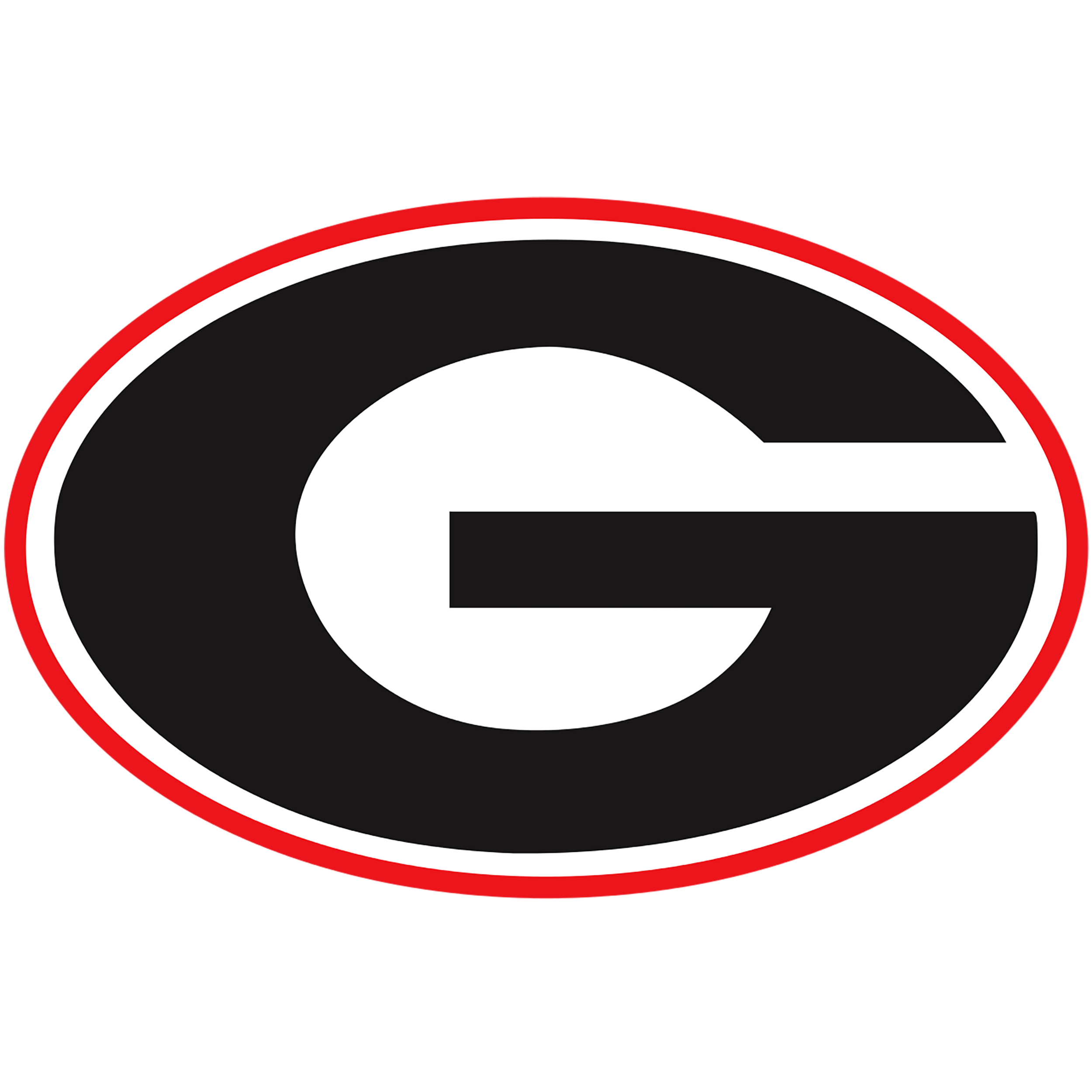 The Georgia Bulldogs logo, featuring a bold black letter 'G' outlined in white, set against a red background.