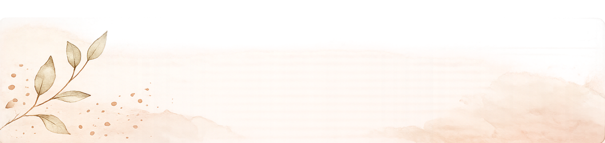 Decorative background with watercolor wash, faint leaf illustrations on the left side, and space for text.