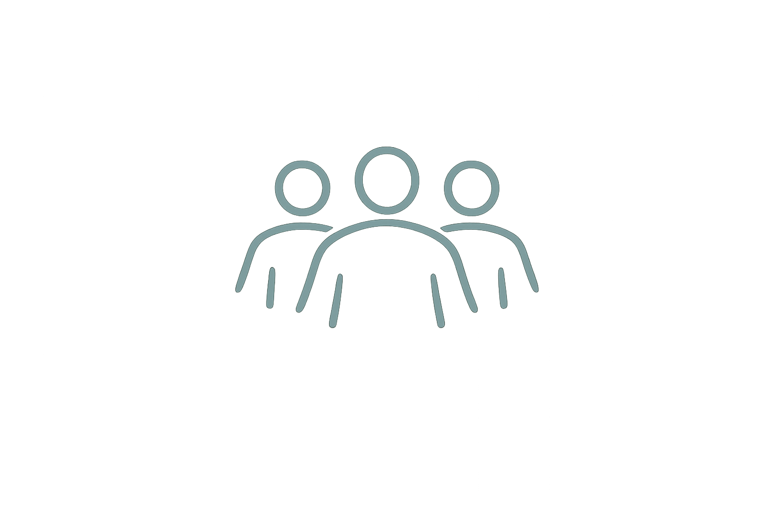 Outline icon of three people standing side by side, representing a group or community.