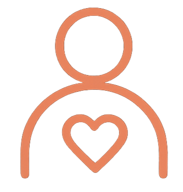 Simple line drawing of a person with a heart on their chest.