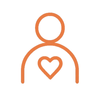Outline of a person with a heart symbol on their chest