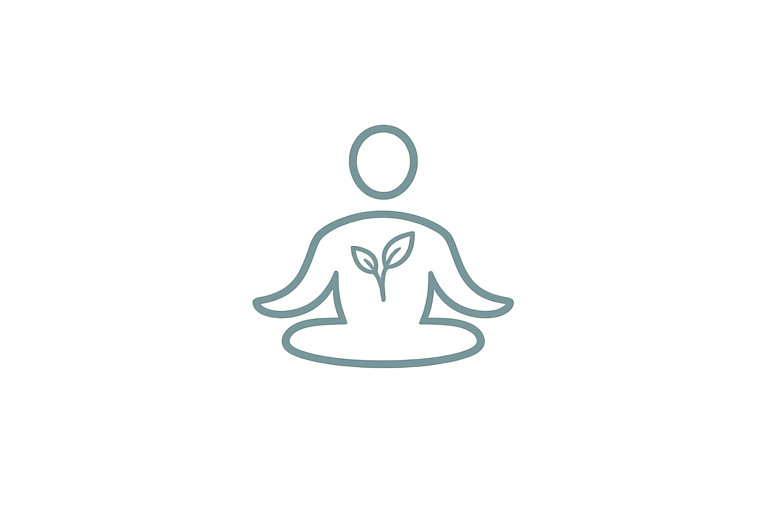 Line drawing of a person sitting in a meditation pose with a plant inside their body, symbolizing growth and eco-consciousness.